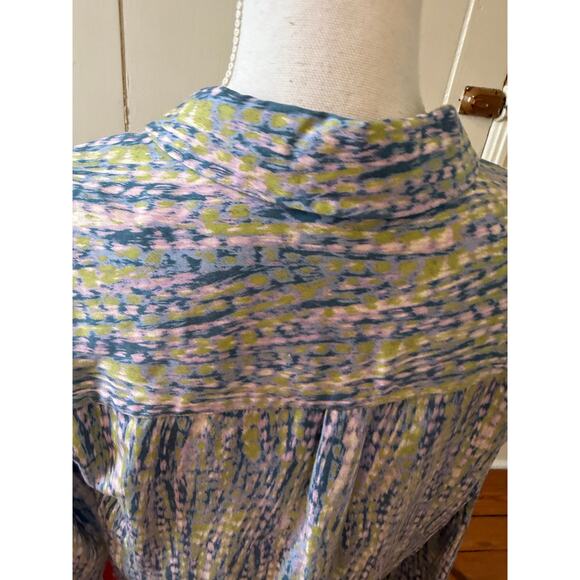 Pilcro Tisha Surplice Long Sleeve Collared Blouse Top Blue Print M - Picture 9 of 11